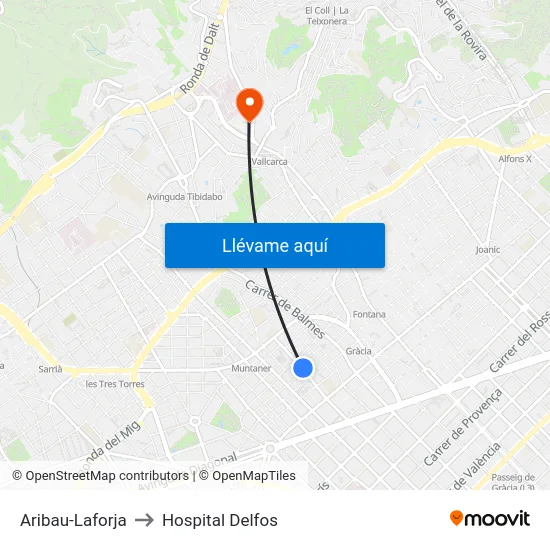 Aribau-Laforja to Hospital Delfos map