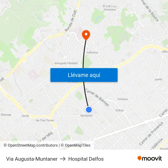 Via Augusta-Muntaner to Hospital Delfos map