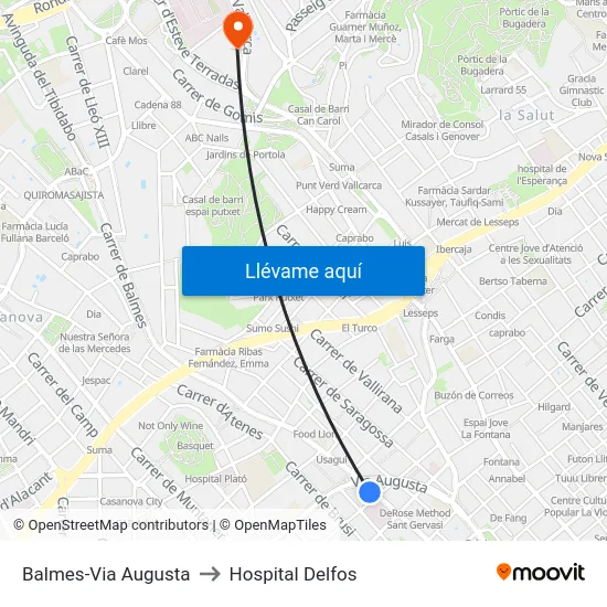 Balmes-Via Augusta to Hospital Delfos map