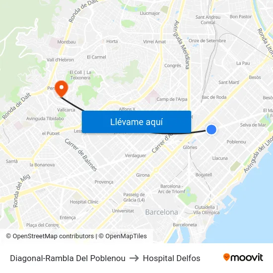 Diagonal-Rambla Del Poblenou to Hospital Delfos map