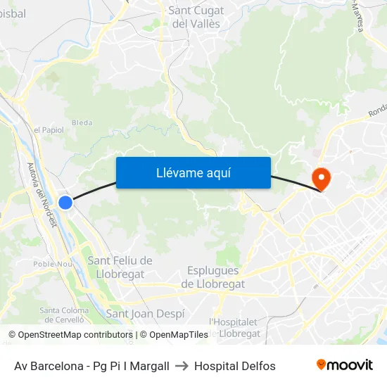 Av Barcelona - Pg Pi I Margall to Hospital Delfos map