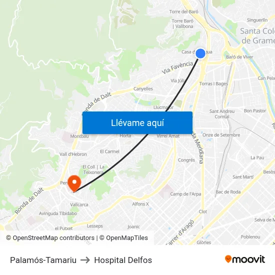 Palamós-Tamariu to Hospital Delfos map