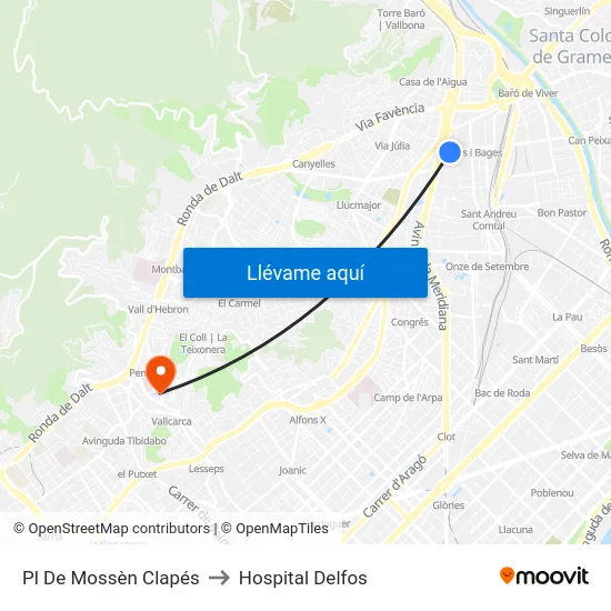Pl De Mossèn Clapés to Hospital Delfos map