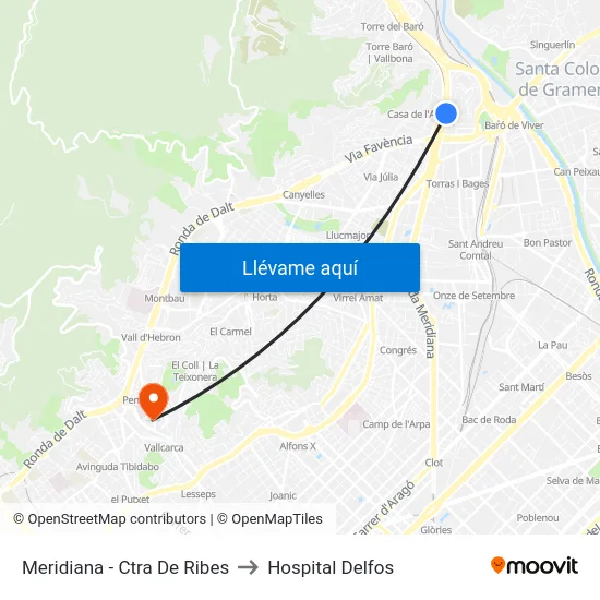 Meridiana - Ctra De Ribes to Hospital Delfos map