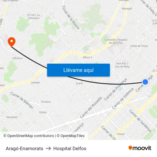 Aragó-Enamorats to Hospital Delfos map
