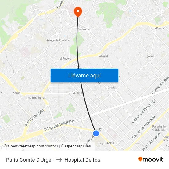 París-Comte D'Urgell to Hospital Delfos map