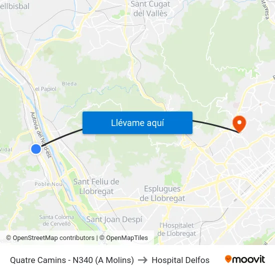 Quatre Camins - N340 (A Molins) to Hospital Delfos map