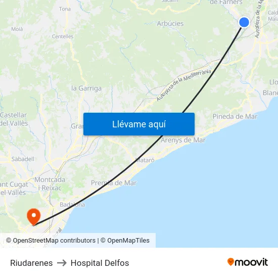 Riudarenes to Hospital Delfos map