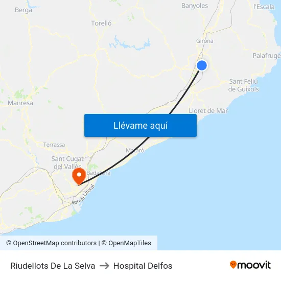 Riudellots De La Selva to Hospital Delfos map