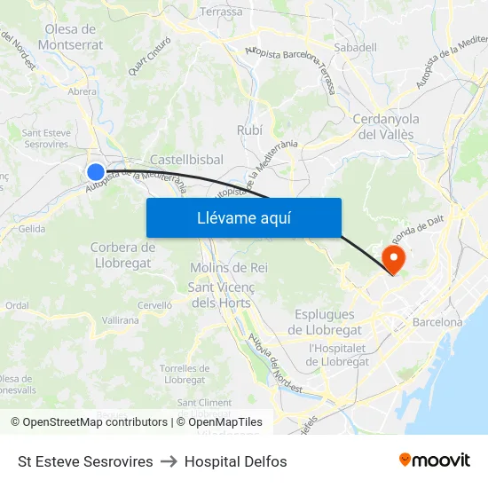 St Esteve Sesrovires to Hospital Delfos map