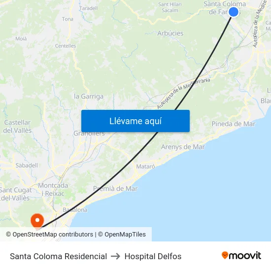 Santa Coloma Residencial to Hospital Delfos map
