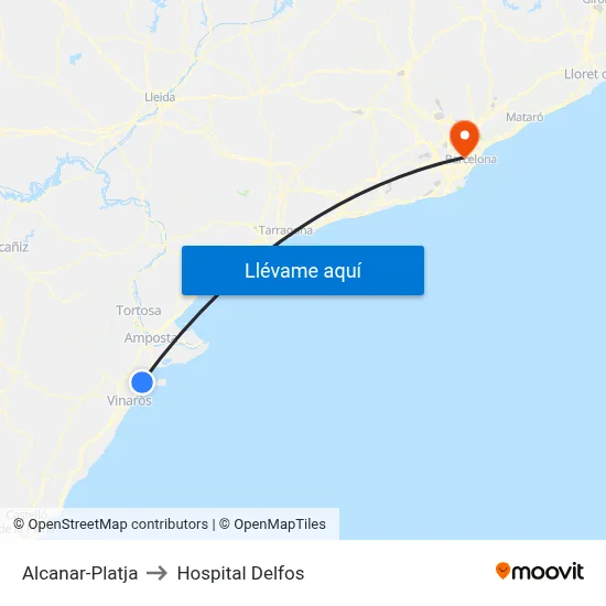 Alcanar-Platja to Hospital Delfos map