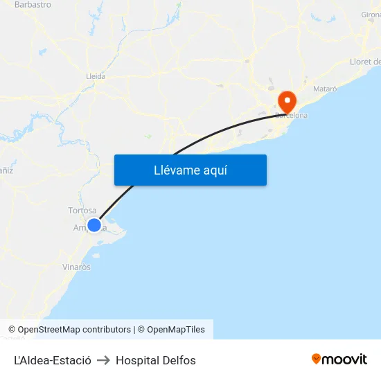 L'Aldea-Estació to Hospital Delfos map
