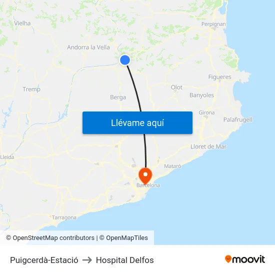Puigcerdà-Estació to Hospital Delfos map