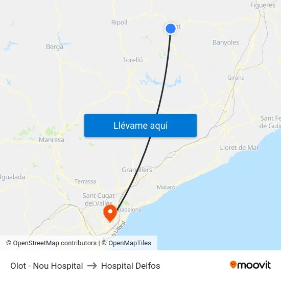 Olot - Nou Hospital to Hospital Delfos map