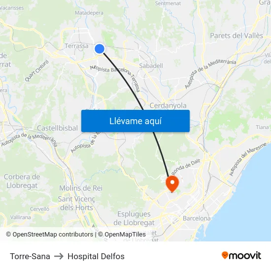 Torre-Sana to Hospital Delfos map
