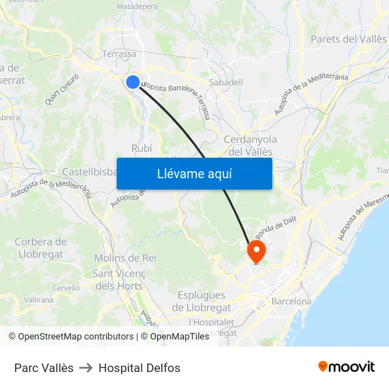 Parc Vallès to Hospital Delfos map