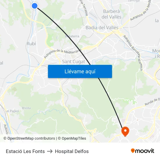 Estació Les Fonts to Hospital Delfos map