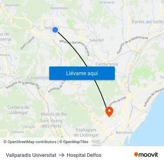 Vallparadís Universitat to Hospital Delfos map