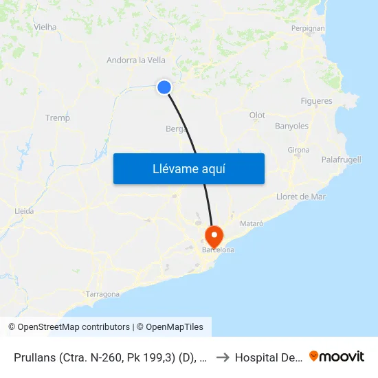 Prullans (Ctra. N-260, Pk 199,3) (D), Prullans to Hospital Delfos map