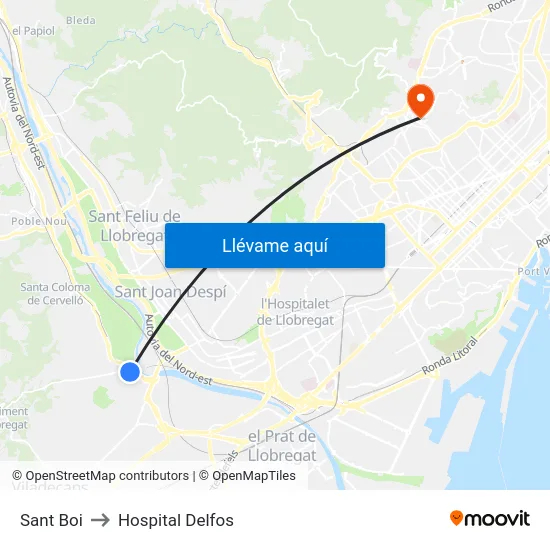 Sant Boi to Hospital Delfos map