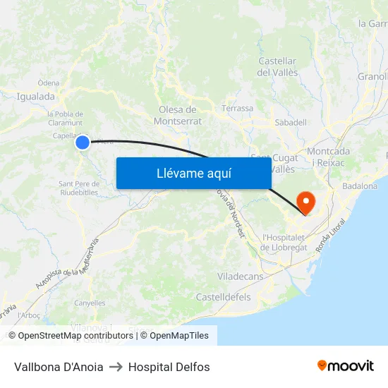 Vallbona D'Anoia to Hospital Delfos map