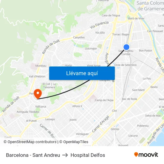 Barcelona - Sant Andreu to Hospital Delfos map