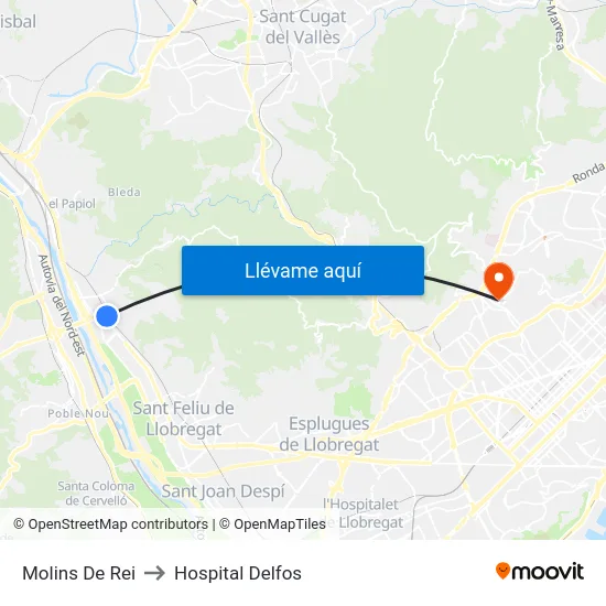 Molins De Rei to Hospital Delfos map