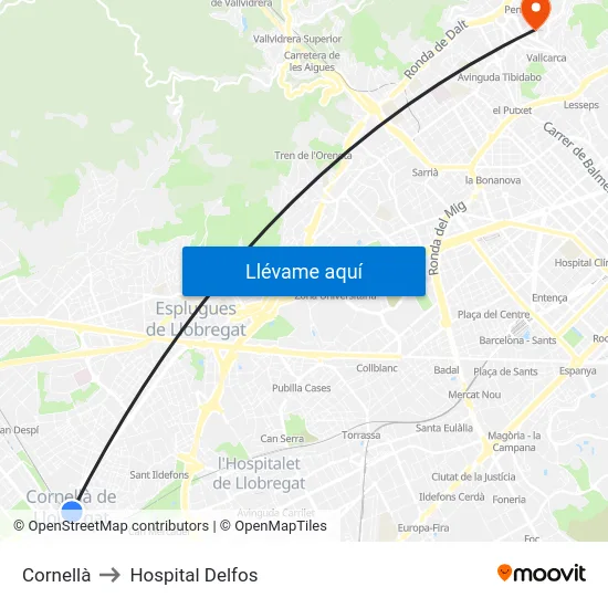 Cornellà to Hospital Delfos map