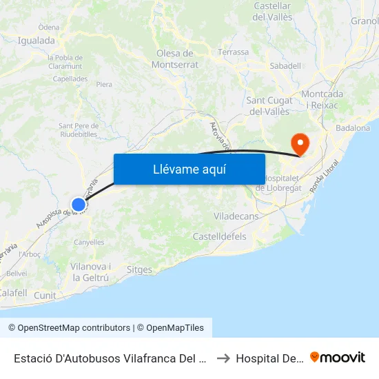 Estació D'Autobusos Vilafranca Del Penedès to Hospital Delfos map