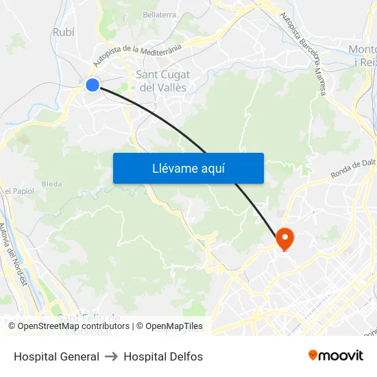 Hospital General to Hospital Delfos map