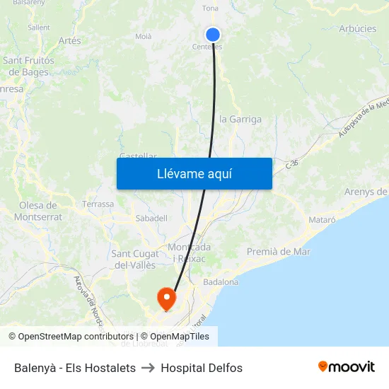 Balenyà - Els Hostalets to Hospital Delfos map
