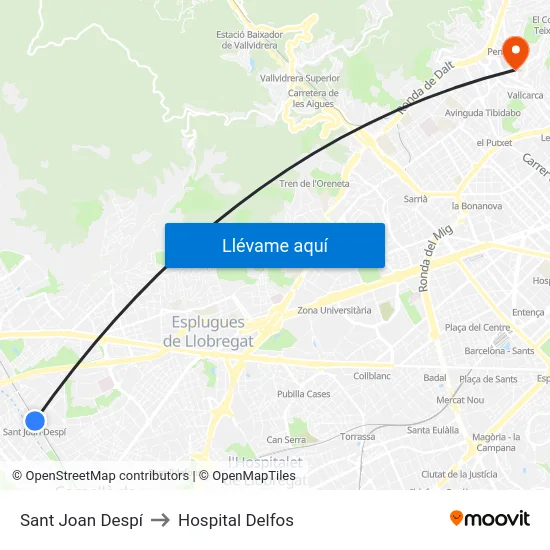 Sant Joan Despí to Hospital Delfos map