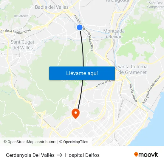 Cerdanyola Del Vallès to Hospital Delfos map