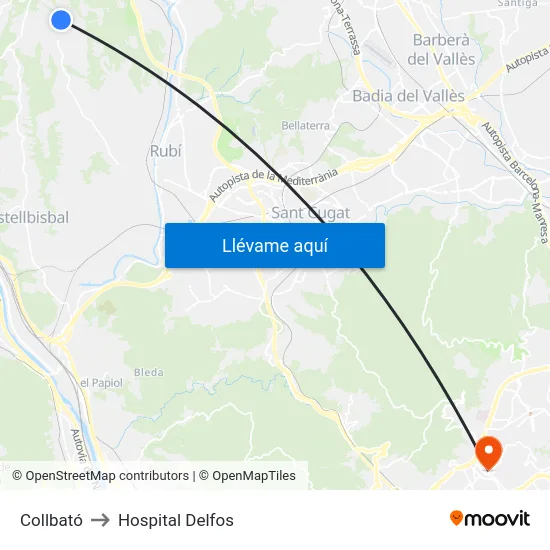 Collbató to Hospital Delfos map
