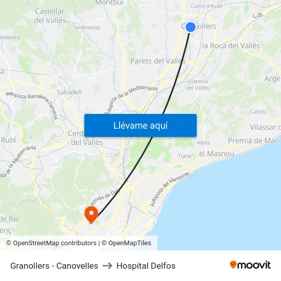 Granollers - Canovelles to Hospital Delfos map