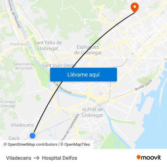 Viladecans to Hospital Delfos map