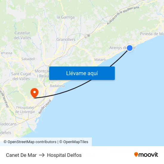 Canet De Mar to Hospital Delfos map
