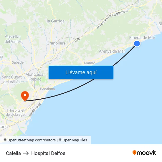 Calella to Hospital Delfos map