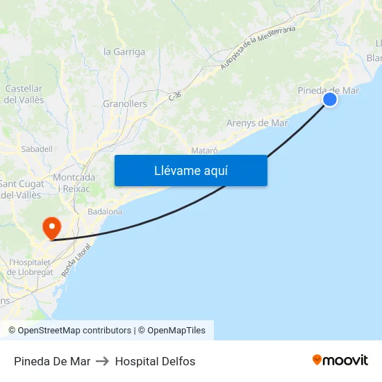 Pineda De Mar to Hospital Delfos map