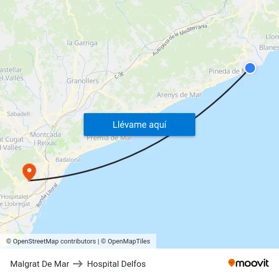 Malgrat De Mar to Hospital Delfos map