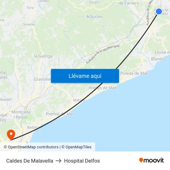Caldes De Malavella to Hospital Delfos map