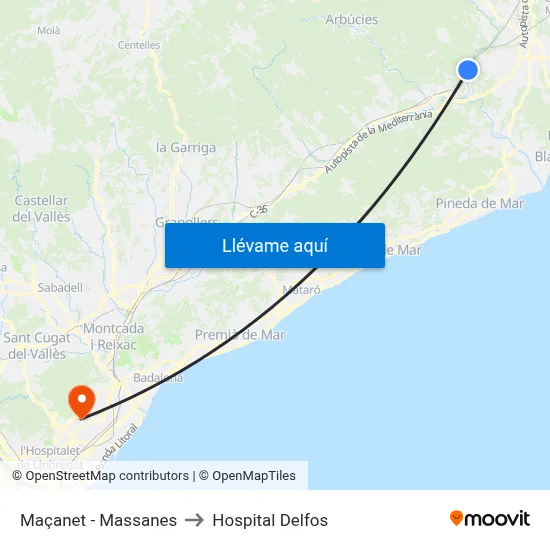 Maçanet - Massanes to Hospital Delfos map