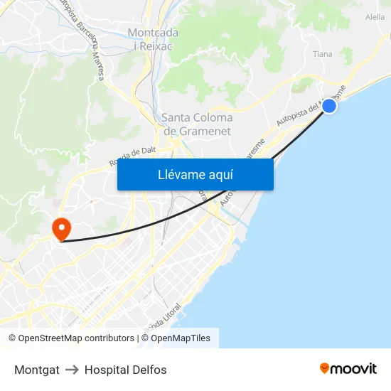 Montgat to Hospital Delfos map