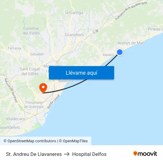 St. Andreu De Llavaneres to Hospital Delfos map