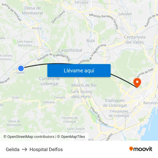 Gelida to Hospital Delfos map