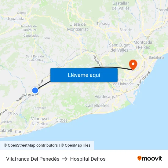 Vilafranca Del Penedès to Hospital Delfos map