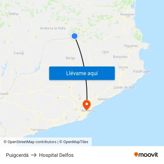 Puigcerdà to Hospital Delfos map
