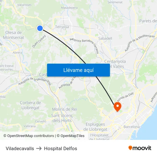 Viladecavalls to Hospital Delfos map