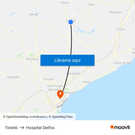 Torelló to Hospital Delfos map